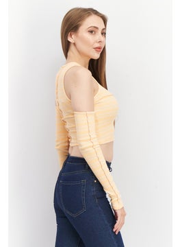 Don't Call Me Jennyfer Women Round Neck Cut Out Shoulder Long Sleeve Textured Top, Orange  - Image 3