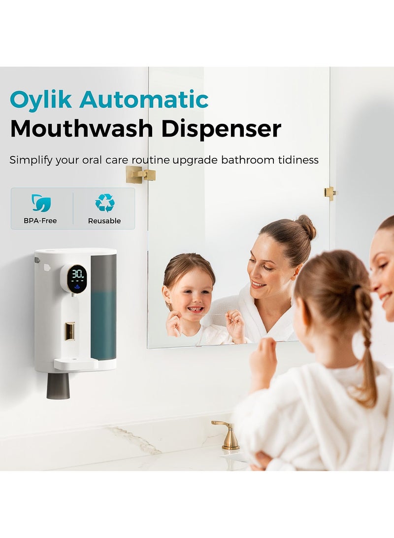 XiuWoo Automatic Mouthwash Dispenser for Bathroom,20.3 Fl Oz Mouth Wash Dispenser with 2 Magnetic Cups,4 Levels and LED Screen, Electric Smart Mouthwash Dispenser for Kids Adults - Image 2