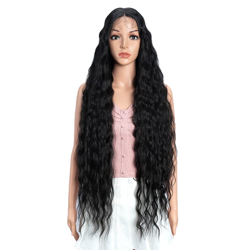 Joedir Lace Front Wigs 38 Super Long Wavy Synthetic Wig 45 Deep Part HD Transparent Lace With Baby Hair For Women 130 Density WigsBlack Color - Image 2