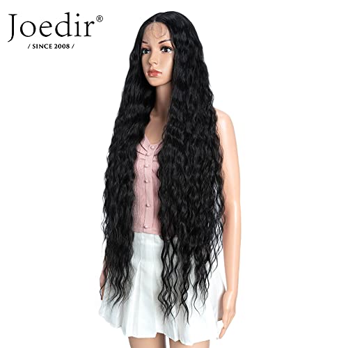 Joedir Lace Front Wigs 38 Super Long Wavy Synthetic Wig 45 Deep Part HD Transparent Lace With Baby Hair For Women 130 Density WigsBlack Color - Image 3