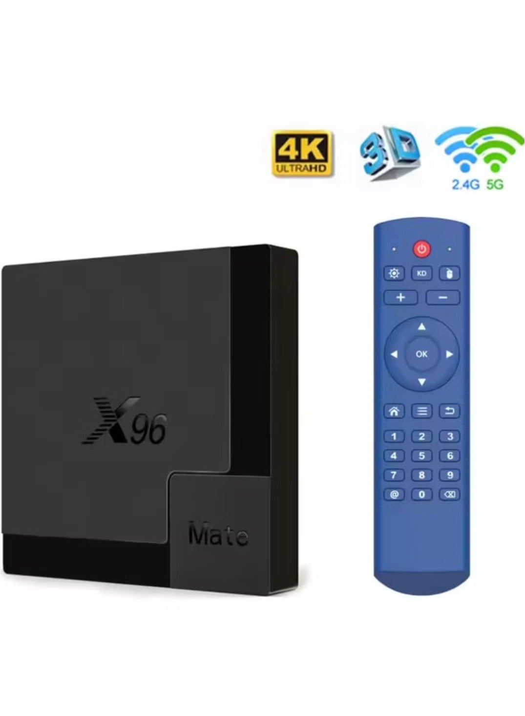 X96 Mate Smart TV Box | 4GB RAM + 64GB ROM | Android 10.0 TV Box | Allwinner H616 Quad-Core ARM Cortex A53 CPU | Dual WiFi 2.4G/5G | 4K UHD 3D Media Player | H.265 Ethernet 10/100M Set Top Box