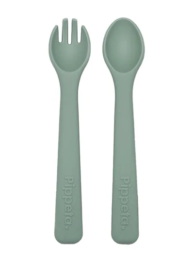 Pippeta Silicone Baby’S 1St Spoon And Fork Set, Self Feeding Spoon And Fork For Baby, Dishwasher And Microwave Safe, Easy Hold And Anti Choke, Bpa Free Meadow Green