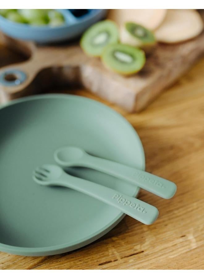 Pippeta Silicone Baby’S 1St Spoon And Fork Set, Self Feeding Spoon And Fork For Baby, Dishwasher And Microwave Safe, Easy Hold And Anti Choke, Bpa Free Meadow Green - Image 3