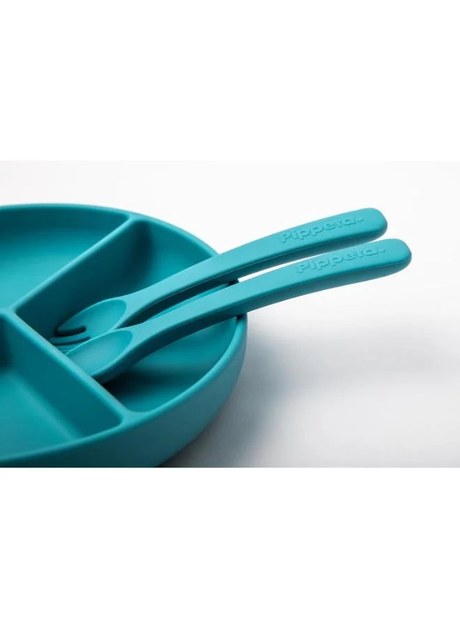 Pippeta Silicone Baby’S 1St Spoon And Fork Set, Self Feeding Spoon And Fork For Baby, Dishwasher And Microwave Safe, Easy Hold And Anti Choke, Bpa Free Meadow Green