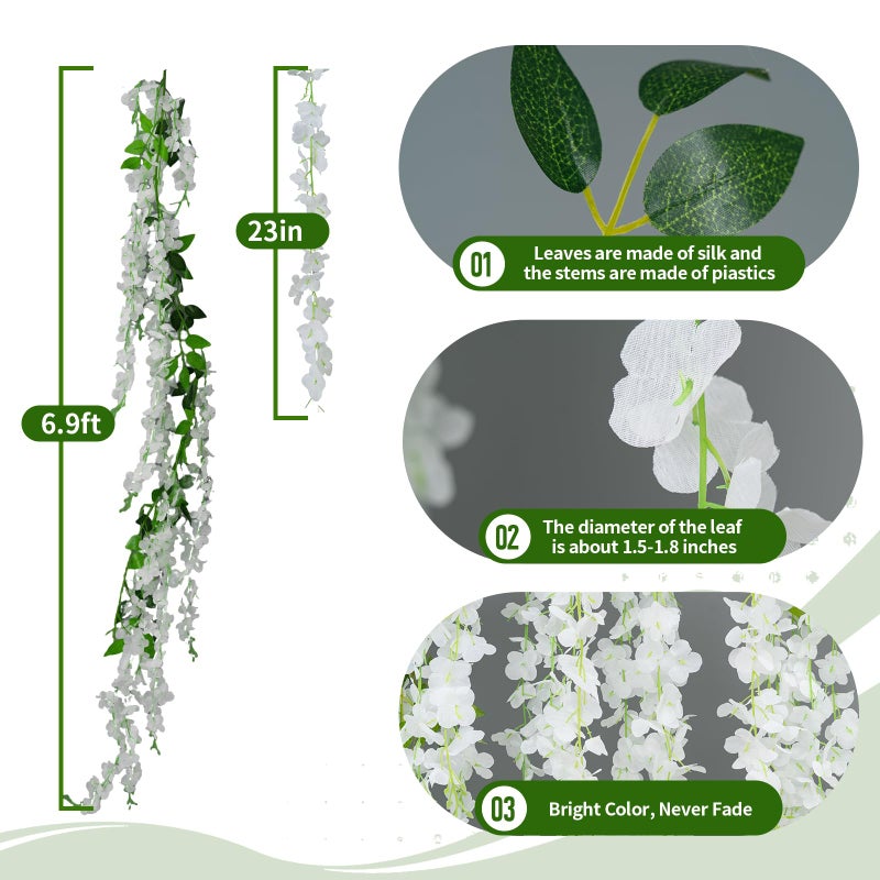 ARTKAIKE Artificial Flowers Garland for Home Decor, Fake Wisteria Vine Silk Hanging Plant Flower for Room Bathroom Wall Kitchen Bedroom Garden Outdoor Wedding Decor (4, White) - Image 2