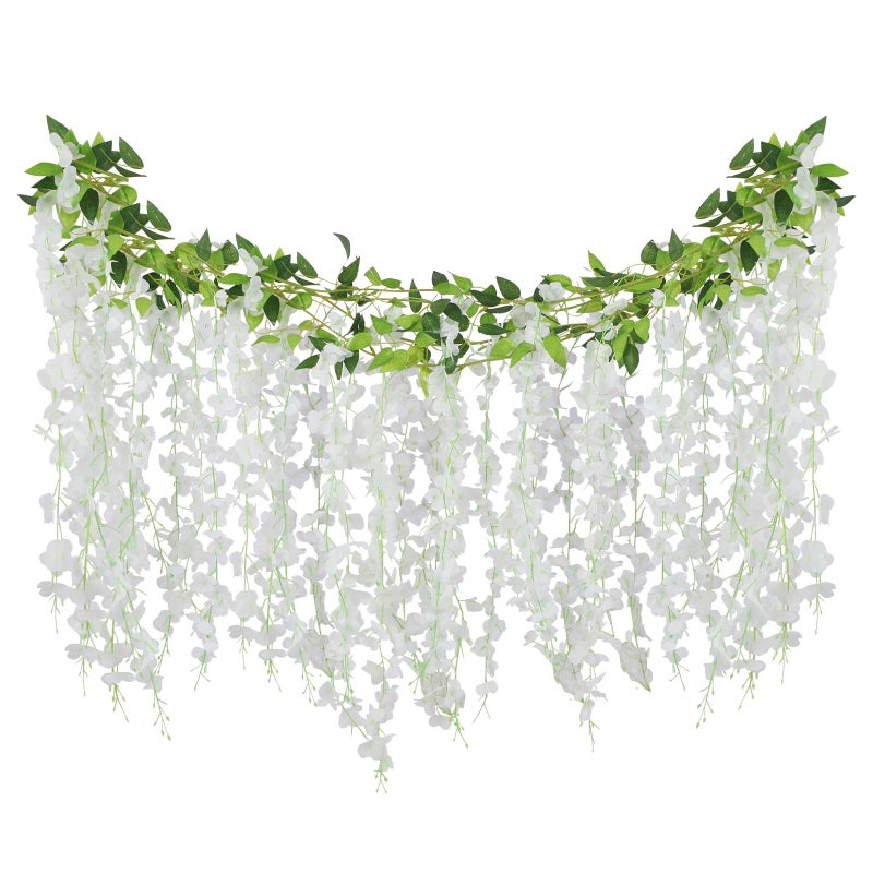 ARTKAIKE Artificial Flowers Garland for Home Decor, Fake Wisteria Vine Silk Hanging Plant Flower for Room Bathroom Wall Kitchen Bedroom Garden Outdoor Wedding Decor (4, White) - Image 1