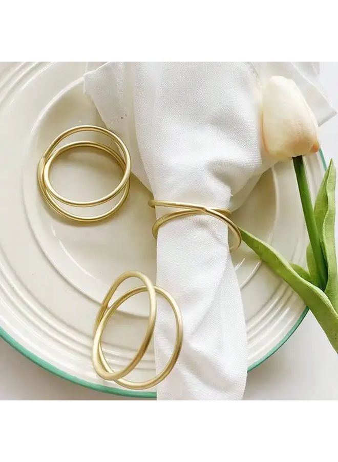 خاتم منديل ذهبي متعدد الألوان مزخرف ومتين من المعدن لتزيين طاولات الولائم وحفلات الزفاف والفنادق - Image 3