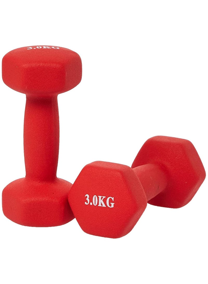 مخطوطات مجموعة من دمبل وأوزان يدوية مكونة من قطعتين - دمبل مغطى بالفينيل للتمرين واللياقة البدنية للاستخدام في صالة الألعاب الرياضية المنزلية، معدات تمارين القوة، أوزان حرة للنساء والرجال (أحمر، 3 كجم × 2) - Image 1