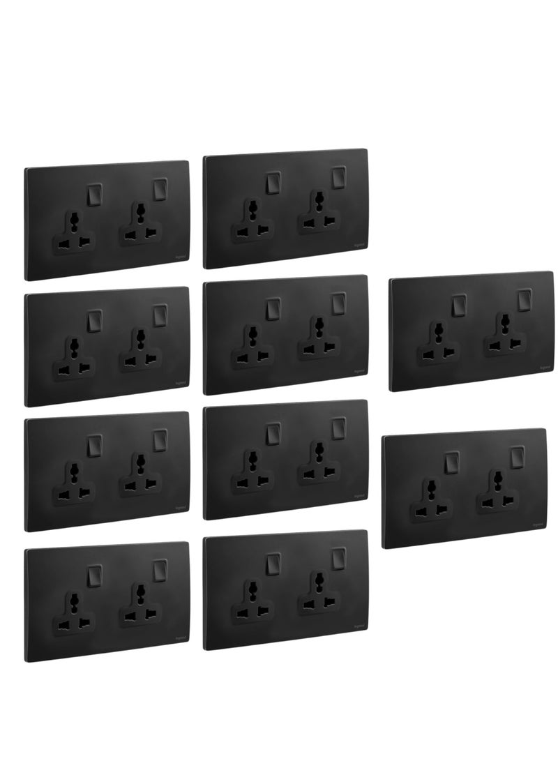 هيتكس مقبس ليجراند متعدد المعايير 13 أمبير 10 جيجا 281122 ميجابايت - أسود غير لامع، ماليا سينسز، مقبس عالمي ثنائي الفتحات، تصميم عصري متين ونحيف للمنازل والمكاتب - 2، 3، 4، 5، 8 و10 أشكال (2) - Image 1