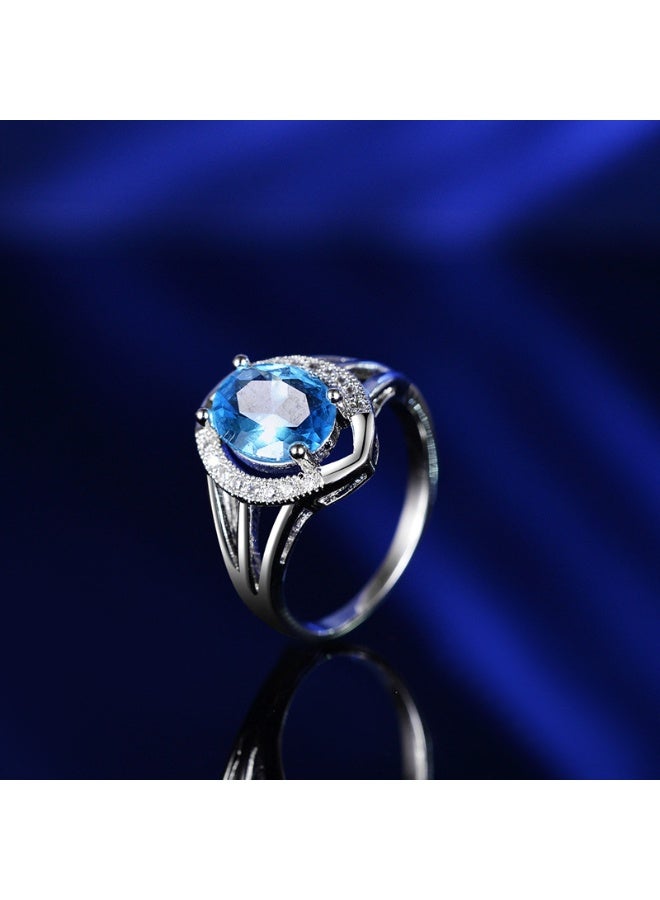 KUYING Geometric Hollow Diamond Set With Blue Gemstone Ring