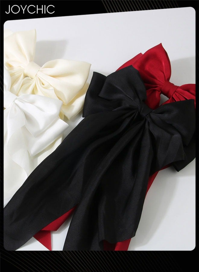 Joychic 3 PCS Big Bow Hair Clips with Long Silky Satin, Long Tail French Hair Bows for Women Girl, Bow Hair Dress up Accessories for Party/Show/Wedding - Image 2