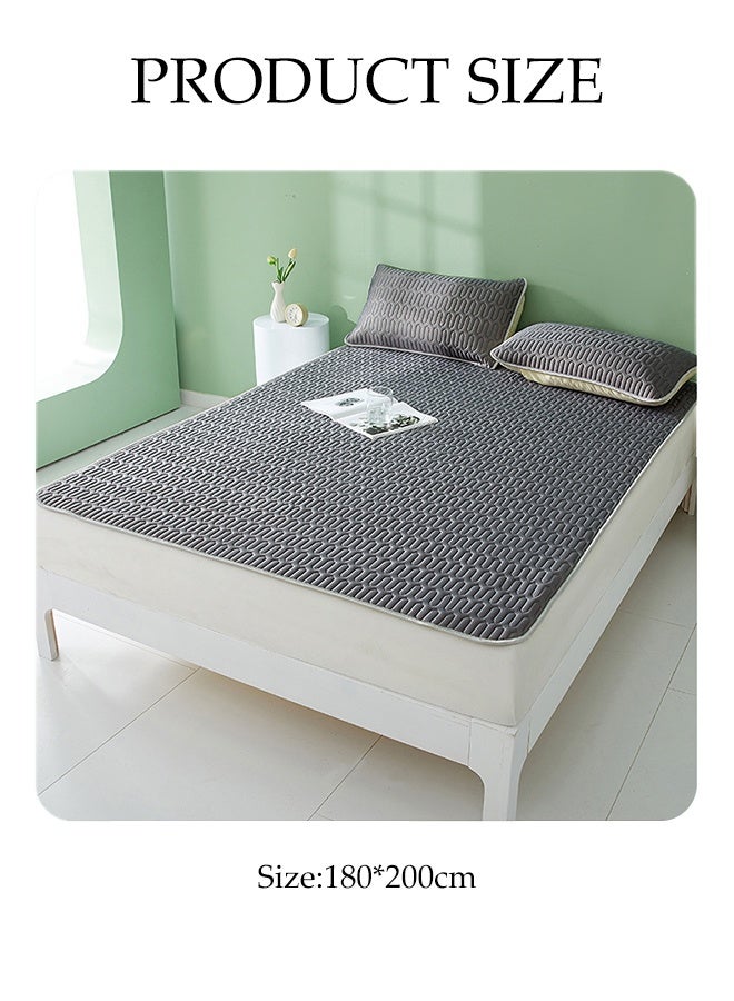 DUNISO 3-Piece of Ice Silk Cooling Bedding Set,Extreme Heat Cooling Bedding Set,Anti-Slip Latex Cool Silk Bed Cover with Pillowcases,for Summer Heat,Breathable Sheets,Night Sweat Relief,180*200CM,Grey - Image 2