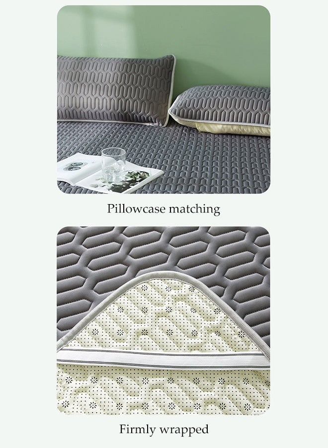 DUNISO 3-Piece of Ice Silk Cooling Bedding Set,Extreme Heat Cooling Bedding Set,Anti-Slip Latex Cool Silk Bed Cover with Pillowcases,for Summer Heat,Breathable Sheets,Night Sweat Relief,180*200CM,Grey - Image 4