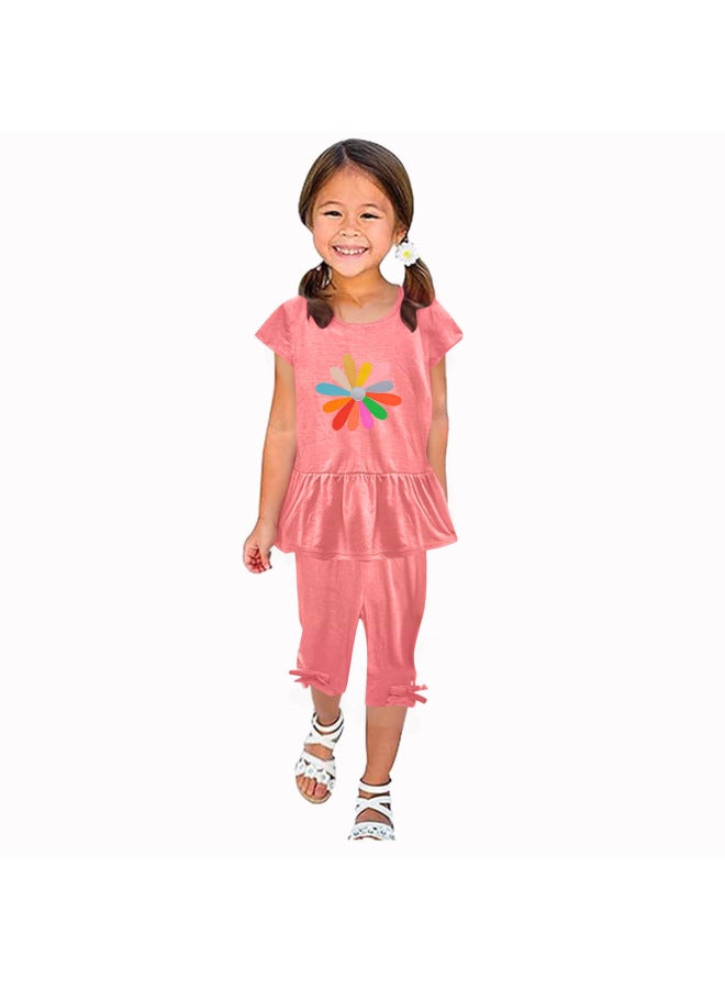 European And American Style Girls Short Sleeve Suit Summer New Children's Clothing Girls Short Sleeve Cartoon Two Piece Children's Clothing