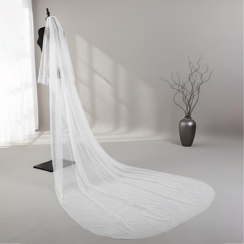 Chicingyou 118" 2 Tier Cathedral Plain Wedding Bridal Veil with Metal Comb Soft Chapel Length Wedding Bridal Veil, Ivory - Image 4