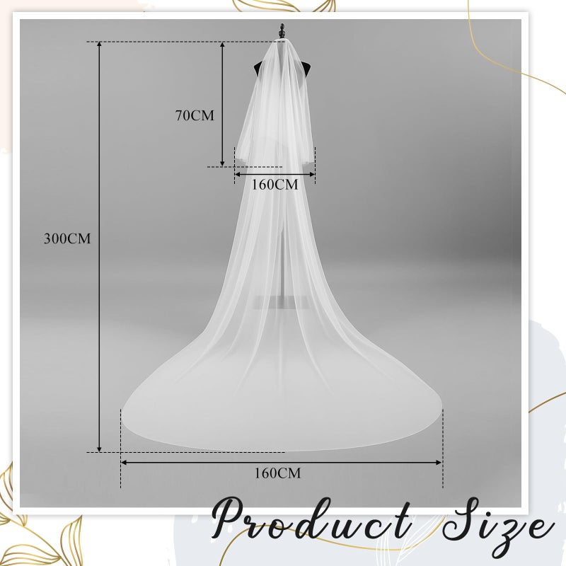Chicingyou 118" 2 Tier Cathedral Plain Wedding Bridal Veil with Metal Comb Soft Chapel Length Wedding Bridal Veil, Ivory - Image 2