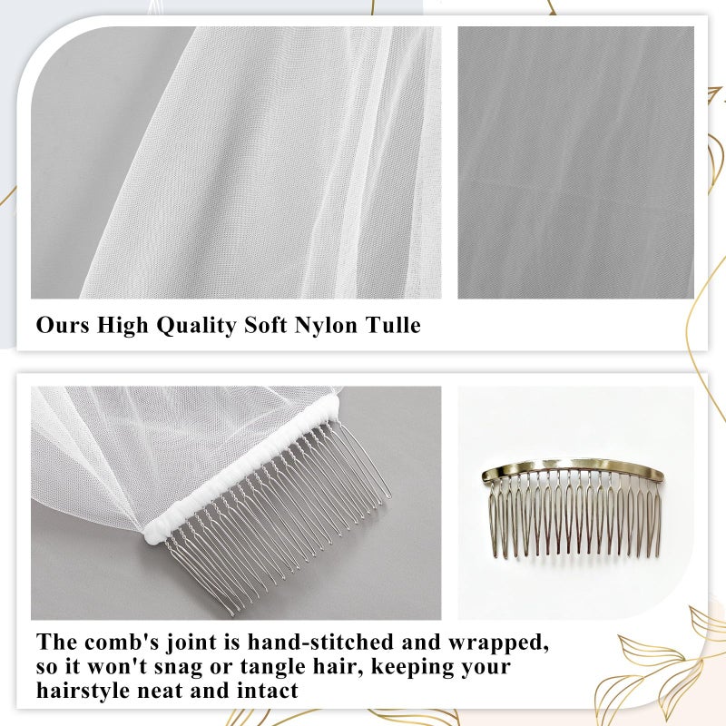Chicingyou 118" 2 Tier Cathedral Plain Wedding Bridal Veil with Metal Comb Soft Chapel Length Wedding Bridal Veil, Ivory - Image 3