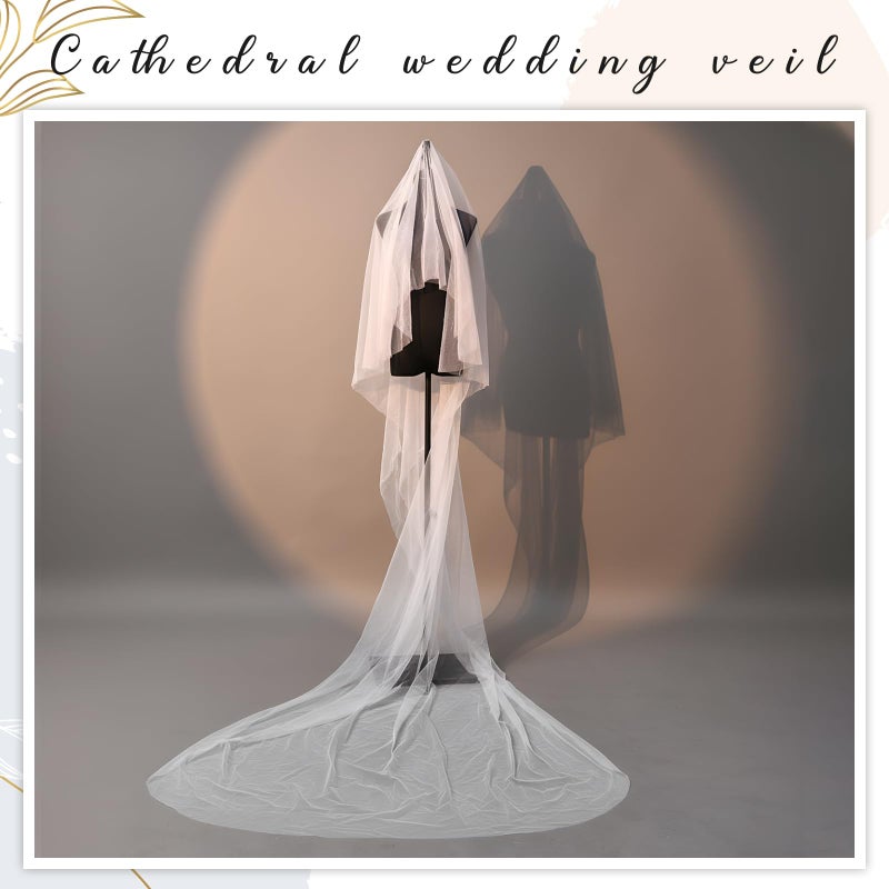 Chicingyou 118" 2 Tier Cathedral Plain Wedding Bridal Veil with Metal Comb Soft Chapel Length Wedding Bridal Veil, Ivory - Image 5