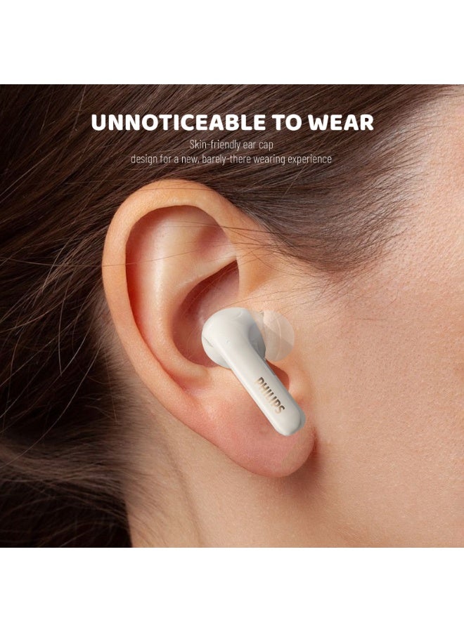 Philips Earbuds, Bluetooth Earbuds, BT Headphone, Open Ear Ring True Open Ear Headphones, True Wireless Earbuds – Bluetooth, In-Ear Headphones with DNS Call Noise Reduction, 28H Playtime, 10mm Bass Driver, 360° Spatial Sound, IPX4 Sweatproof for Sports, Work, Travel & iPhone/Android (TAT1320) White - Image 5