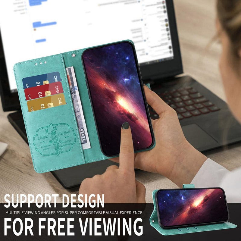 إيروريكس جراب هاتف Xiaomi Poco M7 4G 169 مم من الجلد المنقوش بالزهور (أخضر) - Image 5