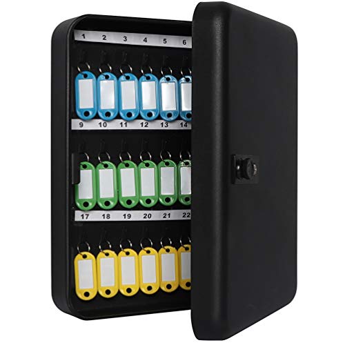Jssmst Wall Mount Key Storage Box with Code, Locking Key Cabinet Security, 48 Key Hooks & Tags Labels, 11.81 x 9.45 x 2.95 inches, Black Matt - Image 2