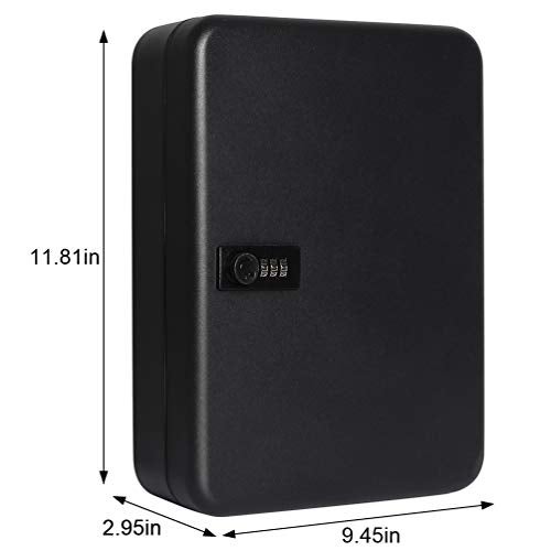 Jssmst Wall Mount Key Storage Box with Code, Locking Key Cabinet Security, 48 Key Hooks & Tags Labels, 11.81 x 9.45 x 2.95 inches, Black Matt - Image 3