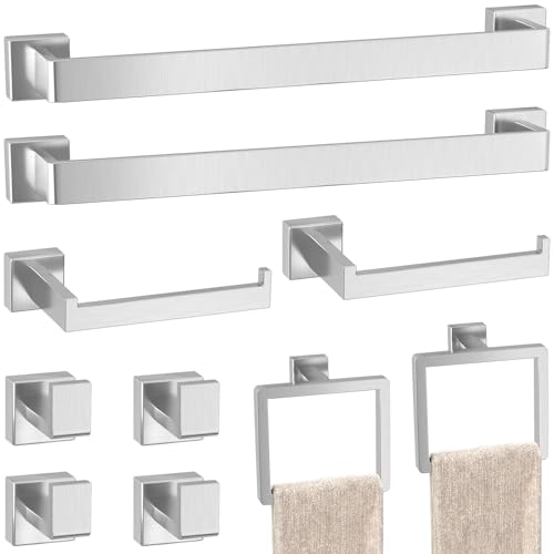 PAHSFS 10-Pieces Brushed Nickel Bathroom Accessories Set, Stainless Steel Bathroom Hardware Set, Towel Racks for Bathroom Wall Mounted 24 Inch Bath Towel Bar Set. - Image 1