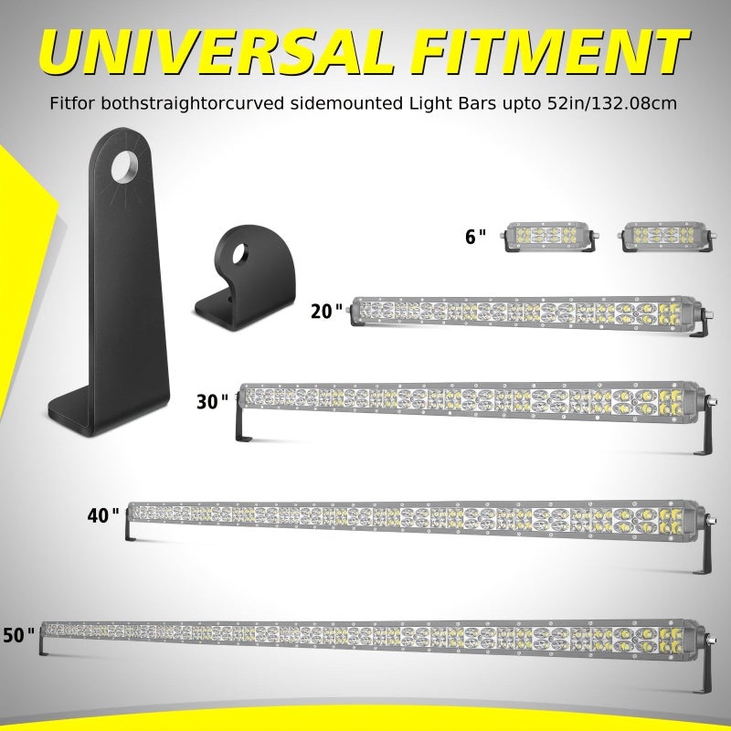 Light Bar Side Mounting Brackets For Straight Or Curved Single Row Led Light Bar Up To 52 Inch High Model - Image 2