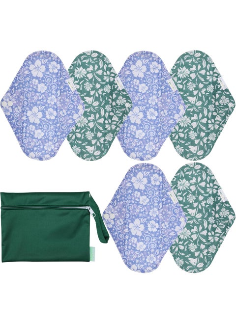 wegreeco Reusable Menstrual Pads - Reusable Sanitary Pads | Reusable Panty Liners | Soft Cloth Menstrual Pads - 6 Pack, 1 Cloth Wet Bag (in Full Bloom Flower, Large)