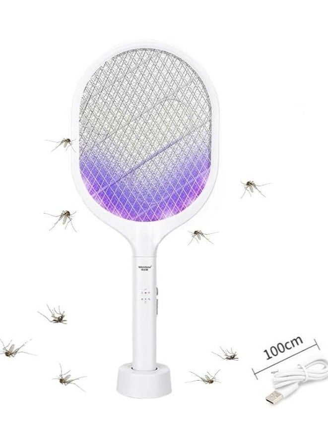 in 1 Dual Modes Electric Bug Zapper : Handheld Fly Swatter with USB Rechargeable Base Mosquito Killer with Purple Mosquito Light for Home Bedroom Kitchen Office Backyard Patio Camping - Image 1