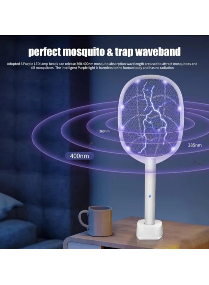in 1 Dual Modes Electric Bug Zapper : Handheld Fly Swatter with USB Rechargeable Base Mosquito Killer with Purple Mosquito Light for Home Bedroom Kitchen Office Backyard Patio Camping - Image 2