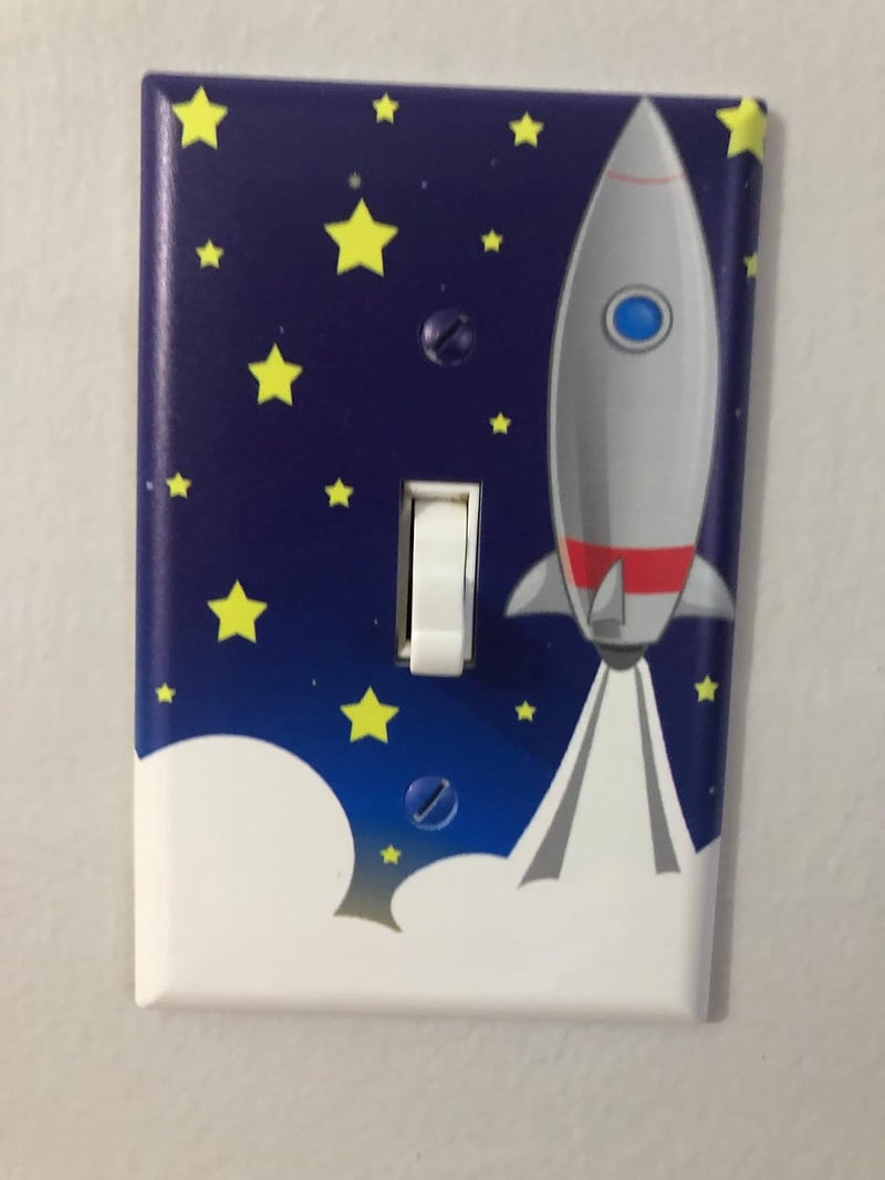 Create-A-Mural Boys Room Light Switch Cover Plate Kids Decorative Nursery Teen Toddler Room Decor Bedroom Bathroom Playroom (Rocket Ship) - Image 1