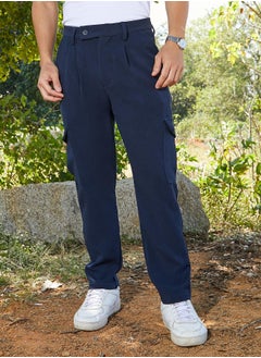 Campus Sutra Men's Indigo Blue Utility Pleated Trousers  - Image 2