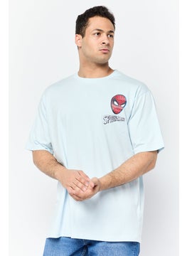MARVEL Men Crew Neck Short Sleeves Graphic Print T-Shirt, Light Blue  - Image 1