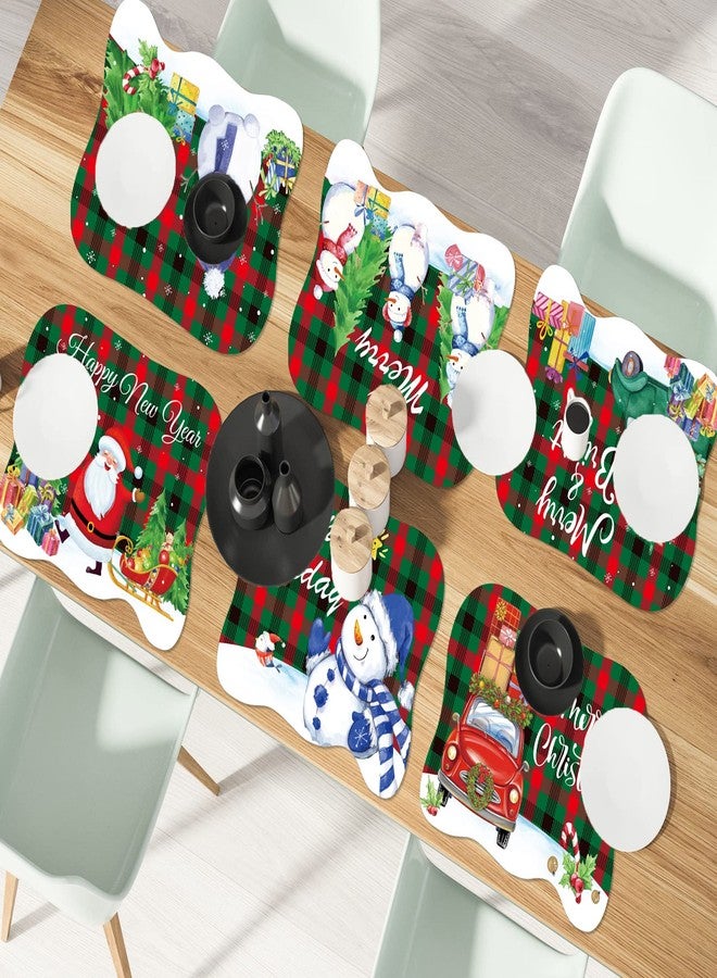 OBUSATT Christmas Plastic Placemats Set of 6 Xmas Holiday Placemats for Dining Table, Christmas Place Mats Winter Snowman Red Buffalo Plaid Truck Table Decor for Kitchen Dining Room Home 12.5x16.5 Inch - Image 5