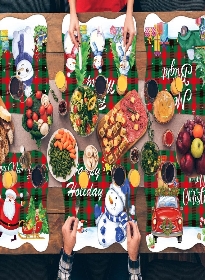 OBUSATT Christmas Plastic Placemats Set of 6 Xmas Holiday Placemats for Dining Table, Christmas Place Mats Winter Snowman Red Buffalo Plaid Truck Table Decor for Kitchen Dining Room Home 12.5x16.5 Inch - Image 4