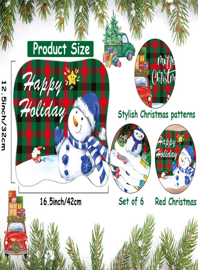 OBUSATT Christmas Plastic Placemats Set of 6 Xmas Holiday Placemats for Dining Table, Christmas Place Mats Winter Snowman Red Buffalo Plaid Truck Table Decor for Kitchen Dining Room Home 12.5x16.5 Inch - Image 2