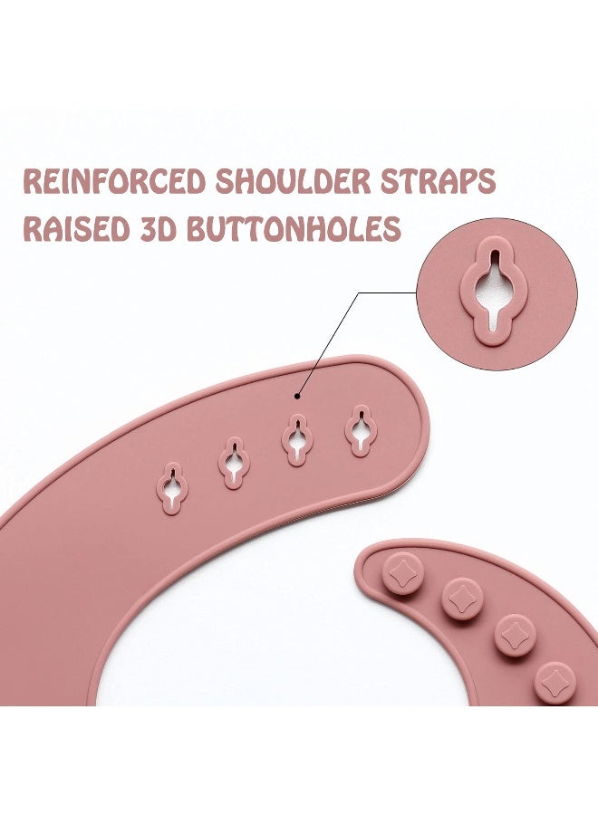 Ginbear Silicone Bibs for Babies Girl, Waterproof Adjustable Silicon Rubber Baby Feeding Bibs with Food Catcher Pocket for Toddlers 6 Months+ (Mauve/Baby Pink) - Image 4