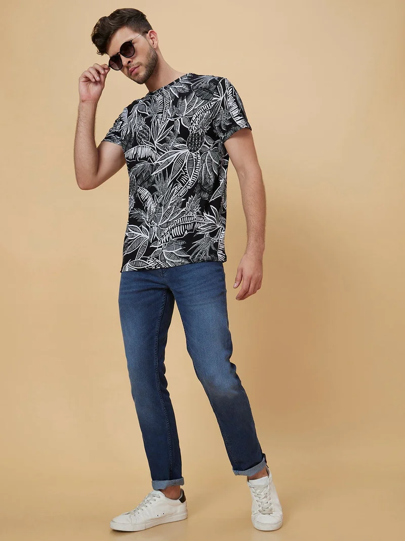 globus Globus Men Black Printed Cotton T-shirt