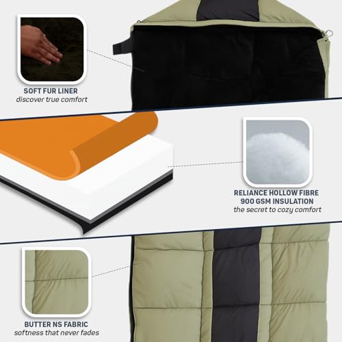 Rocksport Karakoram Sleeping Bag for Adults (-5°C to +5°C, Green STR) | Winter Sleeping Bag for Men & Women | Reliance Hollow Fibre Insulated, Lightweight, Compact & Waterproof Camping Sleeping Bag - Image 4