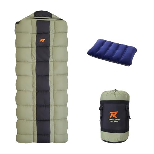 Rocksport Karakoram Sleeping Bag for Adults (-5°C to +5°C, Green STR) | Winter Sleeping Bag for Men & Women | Reliance Hollow Fibre Insulated, Lightweight, Compact & Waterproof Camping Sleeping Bag - Image 1