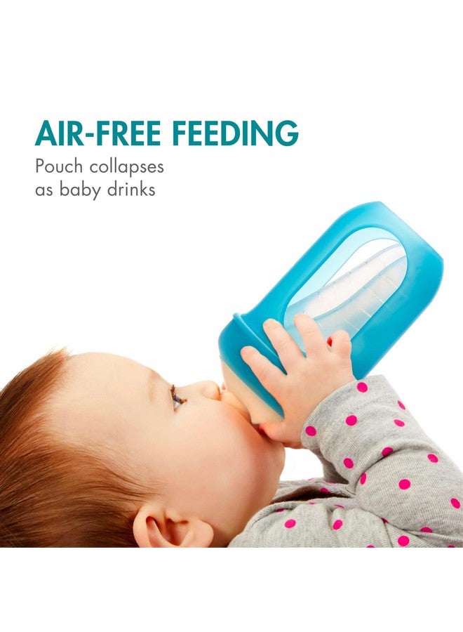 BOON Nursh Reusable Silicone Pouch Baby Bottles - Slow Flow Nipple - Silicone Baby Bottle Pouch And Nipple - Baby Feeding Essentials - Blue - 0-3 Months - 3 Count - 4 Ounce - Image 2