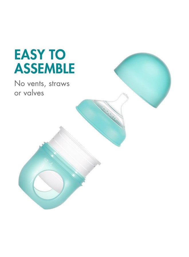 BOON Nursh Reusable Silicone Pouch Baby Bottles - Slow Flow Nipple - Silicone Baby Bottle Pouch And Nipple - Baby Feeding Essentials - Blue - 0-3 Months - 3 Count - 4 Ounce - Image 3