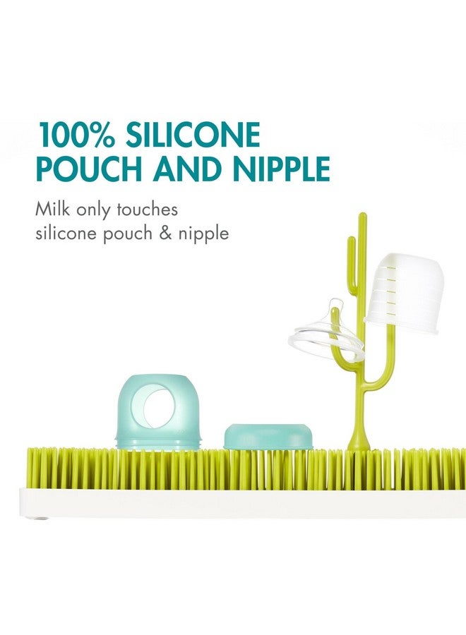 BOON Nursh Reusable Silicone Pouch Baby Bottles - Slow Flow Nipple - Silicone Baby Bottle Pouch And Nipple - Baby Feeding Essentials - Blue - 0-3 Months - 3 Count - 4 Ounce - Image 4