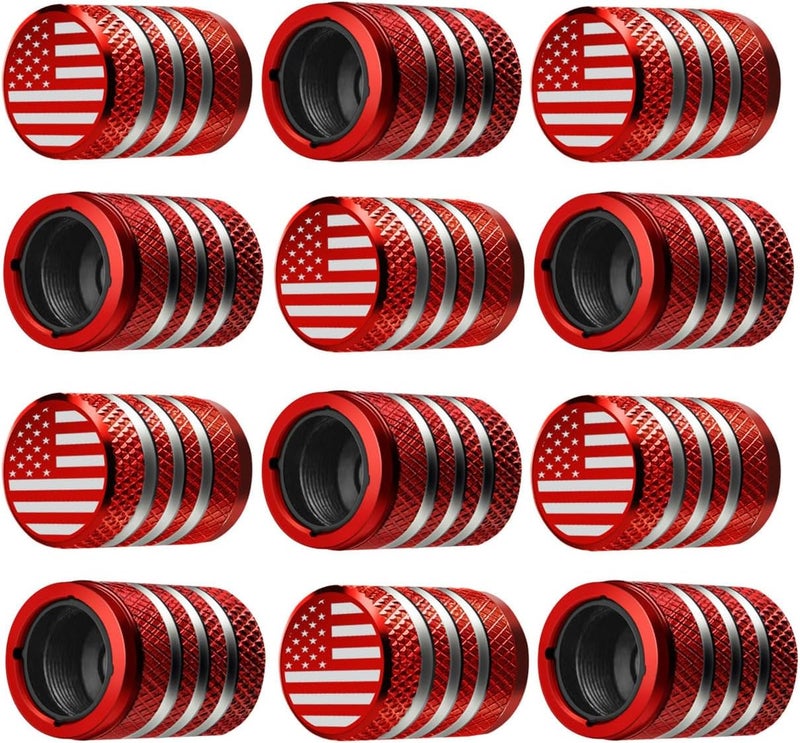 DECURCAR Tire Valve Stem Cap Cover - (12 Pack) Tire Air Cap Metal with Plastic Liner Corrosion Resistant Leak-Proof American Flag for Car Truck Motorcycle Bike - Image 1