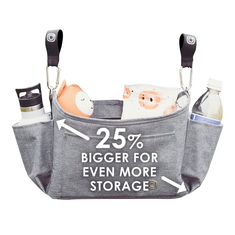 Diono Buggy Buddy XL Universal Stroller Organizer with Cup Holders, Secure Attachment, Zippered Pockets, Safe & Secure, Gray - Image 4