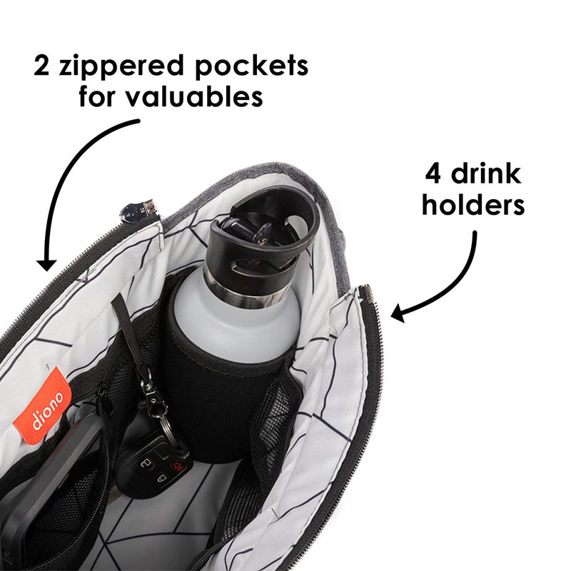 Diono Buggy Buddy XL Universal Stroller Organizer with Cup Holders, Secure Attachment, Zippered Pockets, Safe & Secure, Gray - Image 5