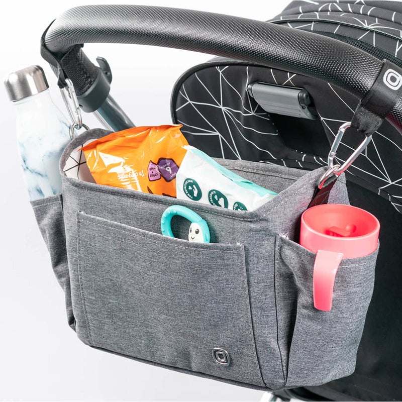 Diono Buggy Buddy XL Universal Stroller Organizer with Cup Holders, Secure Attachment, Zippered Pockets, Safe & Secure, Gray - Image 2