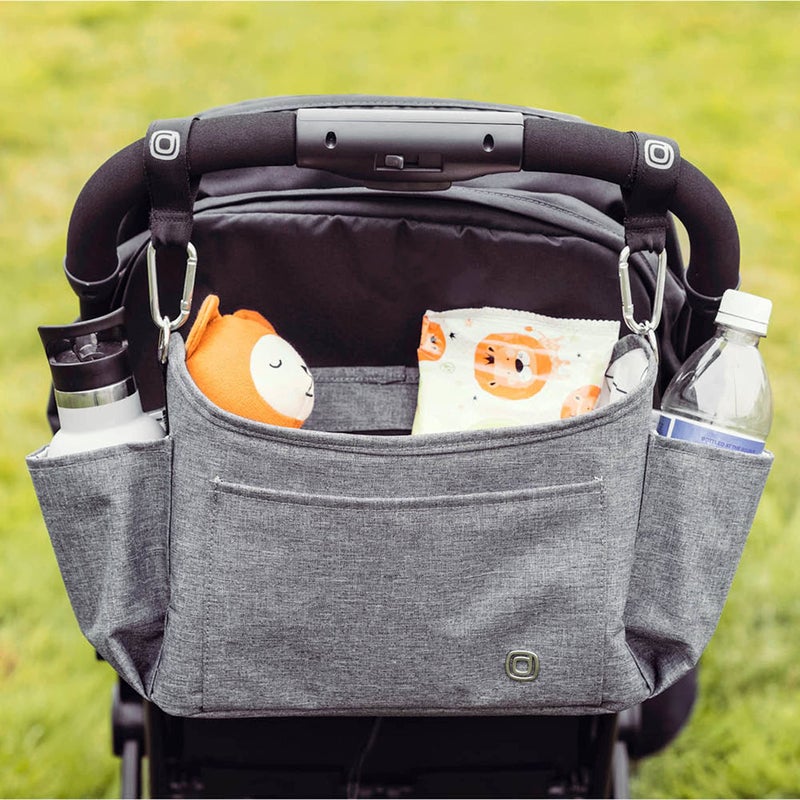 Diono Buggy Buddy XL Universal Stroller Organizer with Cup Holders, Secure Attachment, Zippered Pockets, Safe & Secure, Gray - Image 3