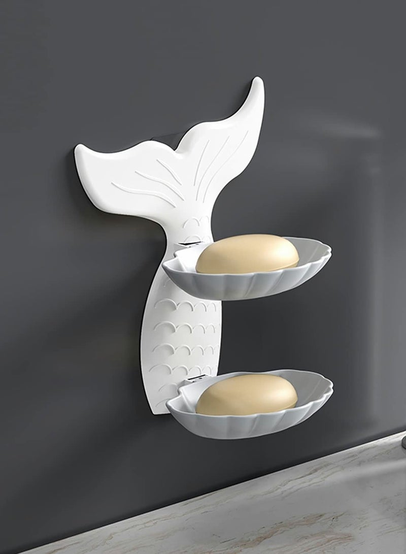 Excefore Soap Dish ,Bar Holder for Shower/Bathroom,Wall Mount Plastic Drain ,Double-Layer Shell Shower Organizer Fish Tail - Image 1